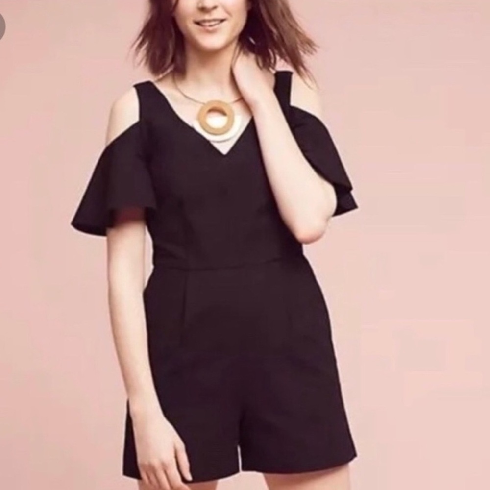 Elevenses (Anthropologie) black cotton romper NWT 4